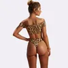 Kvinnors badkläder Kvinnor Leopard Swimsuit Kvinnor Push Up Bikini Sexig tvådelar Hög midjebaddräkt Set Brasilian