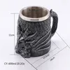 Tasse à bière en acier inoxydable en résine de dragon médiéval 600 ml rétro Tankard crâne tasse à café thé gobelet Pub Bar décor goutte 220311