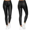 Damenhose, Caprihose, einfarbig, Leggings, hohe Taille, eng anliegende Hose mit Taschen, PU-Leder, S/M/L/XL/XXL/XXXL