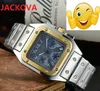 Wszystkie tarcze robocze Classic Retro Square Mężczyźni Kwarcowy Księżyc Zegarki 42mm Big Dial Golden Stainless Steel Fashion Watch Luksusowy Wristwatch Reloj de Lujo