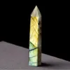 Natural allongé citron lune lune de lune hexagonale prisme rugueux Stone Art Capacité Quartz Pilier minéral guérison Wands Reiki Raw Energy Tower Crystal Point