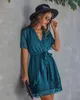 Summer Dress Boho Style Ruffle Bow Dress Fashion Short Sleeve V-neck Polka Dot A-line Elegant Party Dress Sundress Vestidos 210521