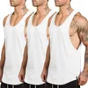 3 pack solid träning gym mens tank topp väst muskel ärmlös fitness skjorta bomull mode kläder bodybuilding singlets 210421