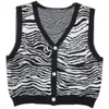 Kimutomo Women Zebra Stripes Stickad Vest Spring Chic Fashion Girls V-Neck Single Breasted Wild Outwear Short Tops 210521