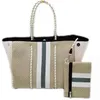 RTS Stripe Dign Neoprene Fashion Customized Beach Handbag Waterproof Neoprene Beach Tote Bag For Women