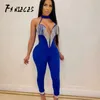 Bodysuit Fitness Playsuit Sexy Nachtclub Frauen Kristall Quaste tiefer V-Ausschnitt Jumpsuit Catsuit Overalls kombinezon 210520