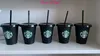 Starbucks Mermaid Goddess 16oz/473ml Plastic Mokken Tumbler Herbruikbaar zwart drinkplatige bodem pilaar vorm deksel stro kopjes 10 stks
