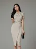 Estate OL Donna Elegante Office Lady Abito coreano con cintura Vestido Casual Slim Basic Work Abiti da donna 210529