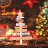 Decoraciones navideñas, miniárbol, decoración de mesa de madera con estrella, copa de árbol y adornos colgantes, regalos para fiesta D
