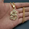 Chains Hip Hop Men's Gold Color Stainless Steel Necklace Iced Out Cubic Zirconia Dollar Sign Rock Pendant Bling Rapper Hiphop Jewerly