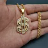 Łańcuchy Hip Hop Męski Złoty Kolor Ze Stali Nierdzewnej Naszyjnik Iced Out Cubic Cyrkon Dolar Sign Rock Wisiorek Bling Rapper Hiphop Biwerly