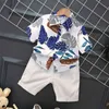 Summer Boy Clothes Leaf Printed Shirt With White Shorts 2 Pieces Children Clothing Suit for Toddler Boys Set Fashion 210429