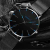 2021 Geneva Minimalist Watch Men Ultra Thin Blue Stainless Steel Mesh Belt Es Man Business Casual Quartz Wrist