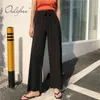 Pantalones de verano de cintura alta para mujer, pierna ancha, elásticos, suaves, finos, informales, de punto, pantalones Palazzo 210415