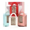 STOBAG 10 PCS Branco / Rosa / Azul Cabide Cupcake Caixa De Aniversário Festa De Aniversário De China De Bolo De Embalagem De Embalagem De Bebê Decoração Do Casamento 210602