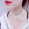Collares Sexy Gothic Chokers Crystal White Lace Neck Choker Necklace Retro Women's Halloween Jewelry Collar Necklace