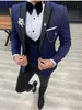 Dostosuj Tuxedo One Button przystojny szczyt Lapel Groom Tuxedos Men Garnitury Ślub / Prom / Dinner Man Blazer (Kurtka + Spodnie + Kamizelka + Kamizelka) W923