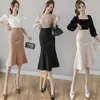 Women High Waist Midi Skirts Plus Size Ruffles Black Khaki Beige Office OL Skirt Fashion Package Hip Mermaid Womens 210619