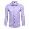 Púrpura para hombre de fibra de bambú vestido camisa marca slim fit manga larga chemise homme no hierro fácil cuidado formal para hombres 210730