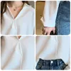 Yaz Kadın Bluz Beyaz Düz Gevşek Boy Gömlek Kadın Kazak Tops Şifon BF Kore Tarzı V Yaka Blusas 210416