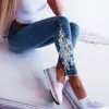 Style Kobiety Kobiety plus liści legginsy dżinsy nadrukowane szwy koronkowe rozciąganie sportu Pencil Spods Leggingi Sweatpants Pocket Tr