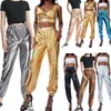 Pantalones de mujer Capris para mujer Pantalón de color holográfico de cintura alta para mujer Jogger metálico brillante