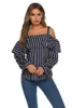 Kobiety Casual Bluzka i Top 2021 Off Ramię Blusas Sexy Long Sleeve Strip Szyfonowe Topy 3930 50 Damskie Bluzki Koszule