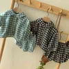 Girl Baby Clothing Plaid Full Sleeve Shirt and Bloomer 2 Pcs Autumn Boys Clothes Fashion Toddler Girls Set 210417