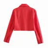 Stilvolle rote Frauen abgeschnitten Blazer Jacke Sping Sommer Blazer Mäntel Büro Dame Zweireiher Elegant Chic Streetwear 210521