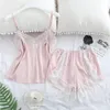 Kobiety Sleepwear Sexy Jedwabny łuk Luźna Bez Rękawów Kobieta Bielizna Koronki Piżamy Zestaw Szaleńczy Koszule Szorty Ustawia Erotyczna Bielizna Dress Nightwear Kamizelka Babydoll Panie