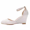 Sandálias Mulheres 2021 Vestido de Noiva Formal Shoes para Mulher Sexy White Wedges Ankle Strap High Saltos Sandálias Mujer