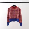 2022 Vintage Plaid tröja Cardigans Kvinnor Knit Crop Tops O-Neck Jersey England Style Ytterkläder Spring Autumn Japanese Korean i