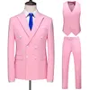 ( Jacket + Vest + Pants ) Groom Wedding Dress Double Breasted Solid Color Mens Slim Suit 3Pces Set Formal Stage Tuxedo Social X0909