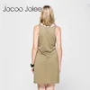 Jocoo Jolee Women Casual Tie Detail Dress 2 Set Summer Mini Sporting O-Neck nad Kolan Rleevele Bez rękawów z kieszeniami 210619