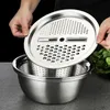 3 i 1 vegetabilisk slicer cutter avloppskorg kök verktyg rostfritt stål grönsaker Julienne Grater Salad Maker Bowl