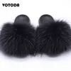 Women Furry Slippers Natural Fox Fur Sandals Fashion Real Raccoon Fur Slides Indoor Plush Flip Flops Ladies Fluffy Warm Shoes X0523