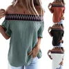 Summer Casual T Shirt Kobiety Slash Neck Off Ramię Z Krótkim Rękawem Loose Streetwear Wakacje Topy Kobiece Koszulki 210603