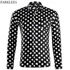 Polka dot svart långärmad tröja män mode smal passform mens klänning s avslappnad knapp ner sociala manliga camisas 2xl 210626