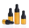 1 ml 2 ml 3 ml Amber Glasflessen Lege mini-glazen druppelaarflessen met zwarte dop voor essentiële olie E Liquid SN5841