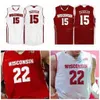 NIK1 NCAA College Wisconsin Badgers Basketball Jersey 4 Carter Higginbottom 12 Trevor Anderson 13 Tai Strickland Custom Stitched