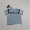 Sommarbarns flickor Navy Style Set Short Sleeve Set för pojkar och tjejer Baby Boy Clothes Set 210701