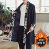 Erkek Ceketler MRGB Erkekler Sıradan Baskılı Uzun Ceket Kalınlaştırılmış Sıcak Windinger 2022 Çin tarzı Erkek Giyim Vintage