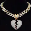 Män Kvinnor Hip Hop Iced Out Bling Heart Hänge Halsband med 13 mm Rhombus kubansk kedja HipHop Halsband Mode Smycken Presenter