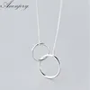 Double Circle Interlock Clavicle Short Necklaces Silver Color Necklace For Women collares erkek kolye S-N191