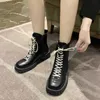 Spring Autumn Motorcycle Platform Casual Women's Short Boots Women Ankle Boots Women Round Toe Lace Up Shoes for Woman 210611