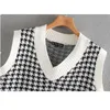 Chu sau schoonheid losse extra grote gebreide trui vest vrouwen casual v-nek plaid mouwloze truien chique tops 210922