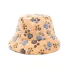 Brede Rand Hoeden Leuke Kat Poten Print Vrouwen Emmer Hoed Winter Warm Zacht Nepbont Outdoor Panama Caps Zon vissers Cap