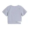 Высокая талия Split Crop Create Tees Tops Женщины Crewneck с коротким рукавом Летняя улица Basic T-рубашка GROABLACK Корейский E-Girl 210515