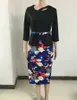 Grande tamanho mulheres impressas bodycon vestidos oco out patchwork floral modesto elegante elegante escritório senhoras elástico trabalho desgaste slim 210416