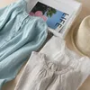 Moda de Linen 2022 Mujer Verano Solid O-Neck Camisas Ladies Tops Blusas Femininas Elegante Women's Blouses Shirts